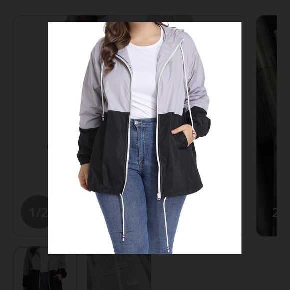 Women's Plus Size Lightweight Rain Jacket Hooded Windbreaker 5X Black Gray - Picture 1 of 1